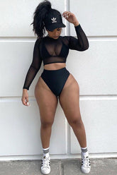 Black Three Piece Mesh Triangle Bold Swimsuit Areous